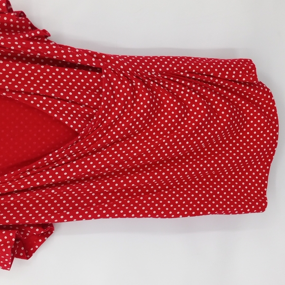 Talbots Surplice Neckline Top Polka Dot Short Sleeve Size Large Red White - Picture 3 of 8